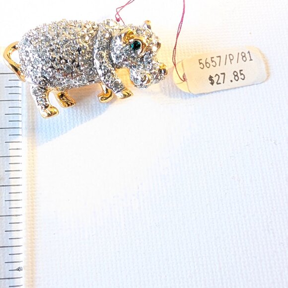 Coro Hippo Mini Brooch – Gold-Tone & Rhinestones - Picture 2 of 16